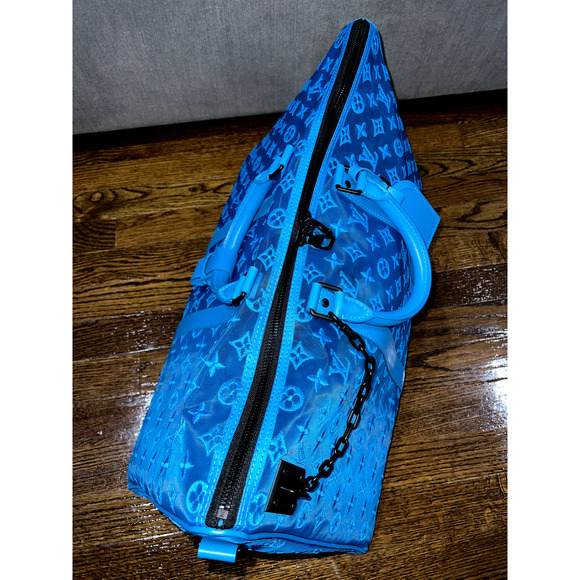 Louis Vuitton Keepall Bandouliere 50 Triangle Mesh Blue Black Weekend Travel Bag - Picture 8 of 11